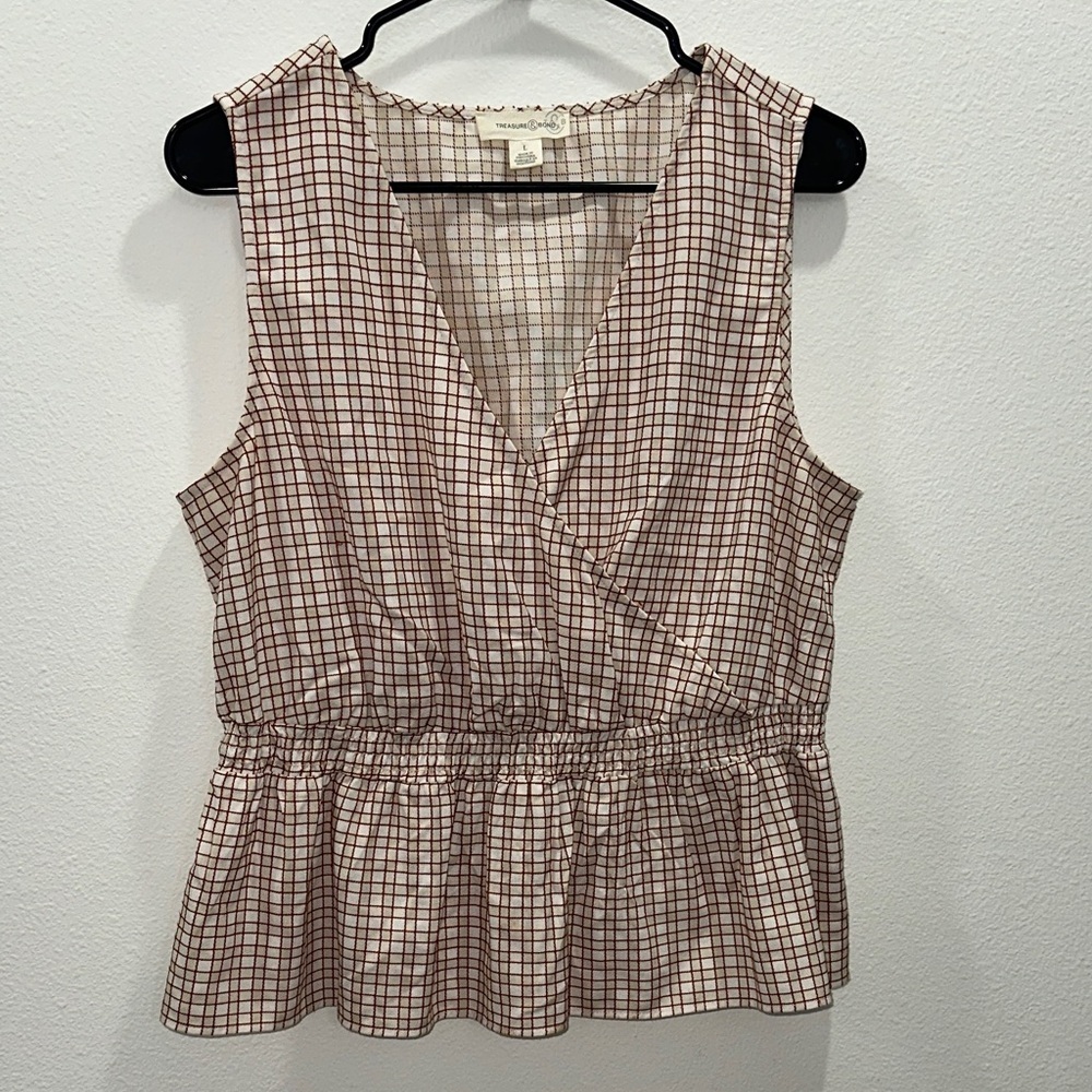 Wrap Plaid Sleeveless Peplum spring summer Top Nordstrom Windowpane Feminine